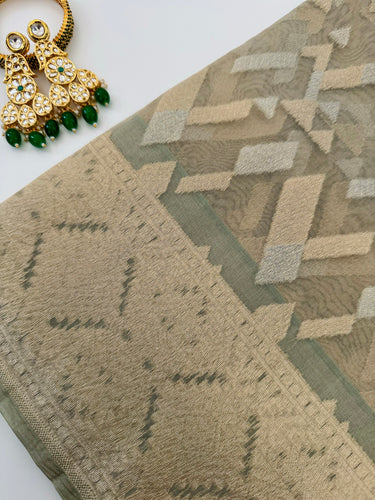 Banarasi Tissue Silk Alfi Saree | Light Sage Green | Gold & Silver Zari | Handwoven | Silk Mark Certified | Ships from California